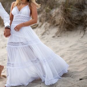 Charo Ruiz White Lace Maxi Dress XS